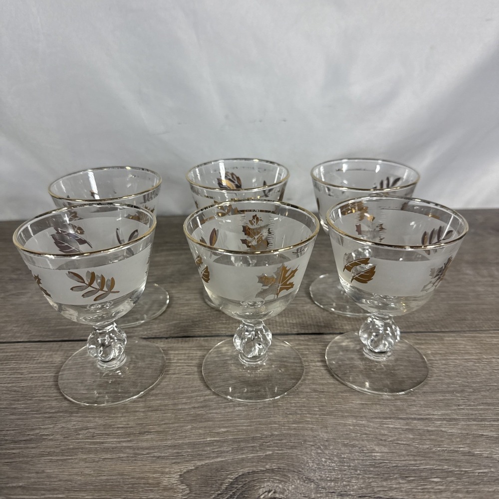 LIBBY's FROSTED GOLD LEAF WATER GOBLETS 4 INCH/SET OF 6 - PRE-OWNED
